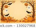 萬聖節框架插圖素材（南瓜，鬼，蝙蝠，秋葉） 130027968