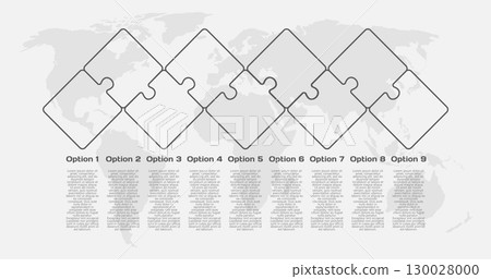 Nine steps line infographic, puzzle diagram 130028000