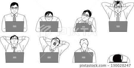 Businessman working on a computer. Illustration of a man's upper body with a laptop Businessman working on a computer. Illustration of a man's upper body with a laptop 130028247