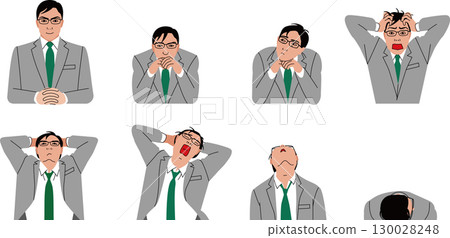 A businessman with changing facial expressions. Illustration of a man's upper body A businessman with changing facial expressions. Illustration of a man's upper body 130028248