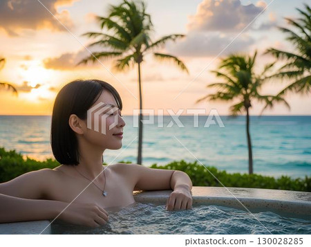 熱帶海灘上的按摩浴缸 130028285