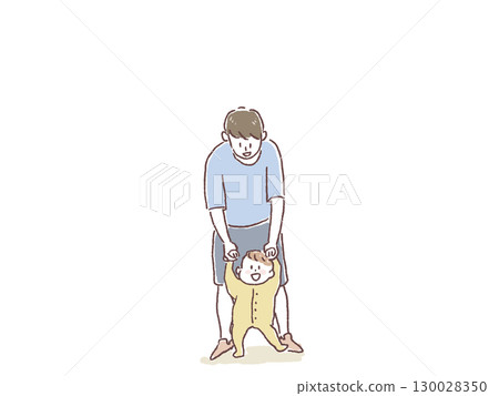 Baby standing holding father's hand, toddler, family 130028350