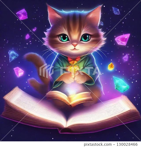 A cat sitting on a book and reading 130028466