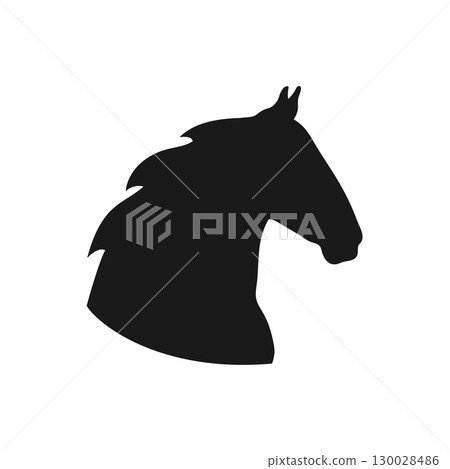 Horse head silhouette in profile view isolated on white background. Vector illustration 130028486