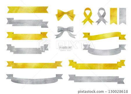 Gold and silver ribbon illustration material set 130028618