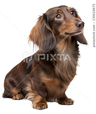 long-haired Dachshund with chocolate-brown coat on transparent background 130028675