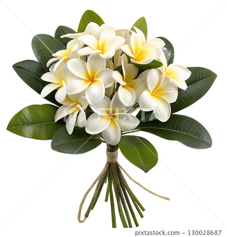 bouquet of tropical frangipani (plumeria) flowers on transparent background 130028687