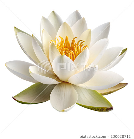 Serene white lotus flower isolated on transparent background 130028711