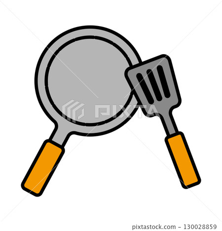 Illustration of a simple frying pan and spatula 130028859