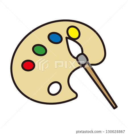 帶有顏料和畫筆的調色板的簡單插圖 130028867