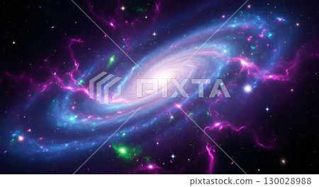 Spiral galaxy glowing with stars in space. 130028988