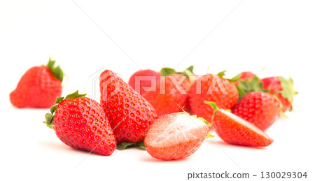 fresh appetizing strawberries on a white background 130029304
