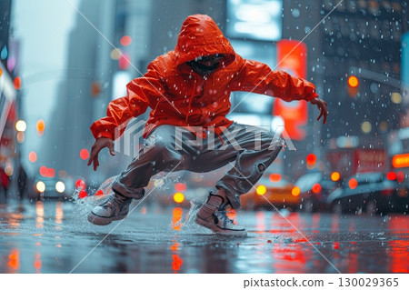 Street Dancer Splashing Water In Action 130029365
