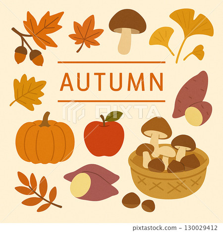 Autumn flavors illustration set (mushrooms, sweet potatoes, apples, pumpkins) Autumn flavors illustration set (mushrooms, sweet potatoes, apples, pumpkins) 130029412