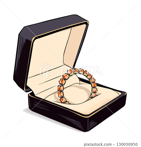 Vsai luxurious golden bracelet with amber gemstones in open jewelry box Vsai luxurious golden bracelet with amber gemstones in open jewelry box 130030950