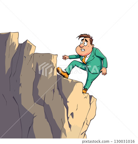 Vsai businessman carefully walking on cliff edge facing challenge 130031016