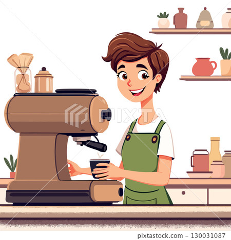 Vsai barista preparing coffee with professional espresso machine 130031087