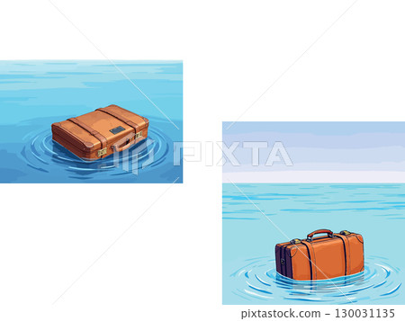 Vsai suitcase floating on water surface in ocean or sea Vsai suitcase floating on water surface in ocean or sea 130031135