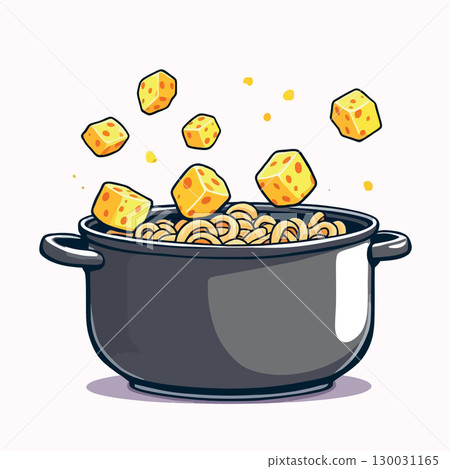 Vsai chef adding cheese cubes into pot with noodles, cooking mac and cheese Vsai chef adding cheese cubes into pot with noodles, cooking mac and cheese 130031165