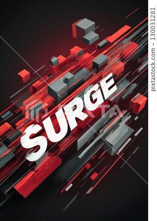 Dynamic Banner with Diagonal Lines, Floating Cubes, and Italic SURGE Typography 130031281