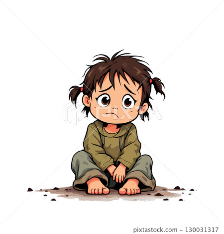 Vsai sad homeless child sitting on the ground 130031317