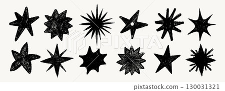 Star chalk crayon set hand drawn with pencil texture in black pastel brush style. Chalk star crayon illustration for stickers, posters, fabric, wrapping paper, print. Star chalk crayon set hand drawn with pencil texture in black pastel brush style. Chalk star crayon illustration for stickers, posters, fabric, wrapping paper, print. 130031321