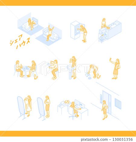 共享房屋的可愛插圖 130031356