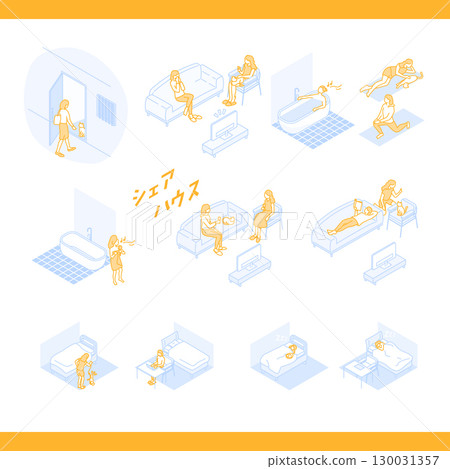 共享房屋的可愛插圖 130031357