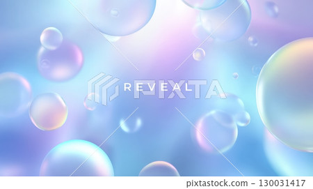 Abstract Background with Soft Gradients and Floating Orbs Featuring "REVEAL" Text 130031417