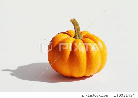 Minimalist Orange Pumpkin on White Background with Soft Shadows 130031454