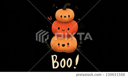 Cute Halloween Card with Stacked Pumpkins and Hand-Lettered Boo! 130031508