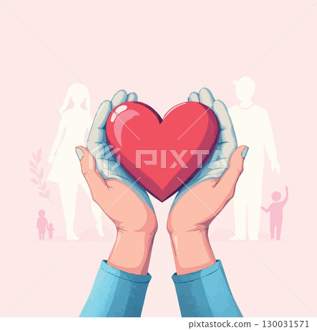 Vsai hands holding heart symbolizing family love and care 130031571