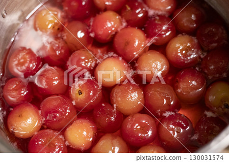 Home made jam made of wild apples 130031574