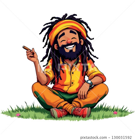 Vsai rastafarian man smiling and holding a cigar Vsai rastafarian man smiling and holding a cigar 130031592
