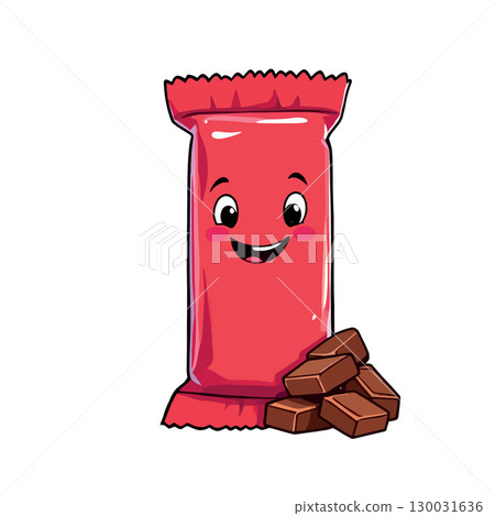 Vsai smiling chocolate bar cartoon character showing chocolate chunks 130031636