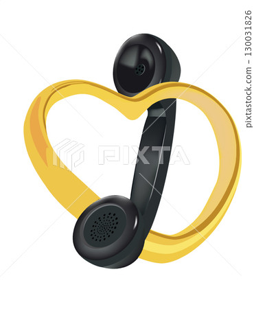 Phone receiver creating heart shape symbolizing love and communication 130031826