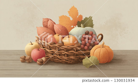 秋季水果蔬菜籃插畫 130031934