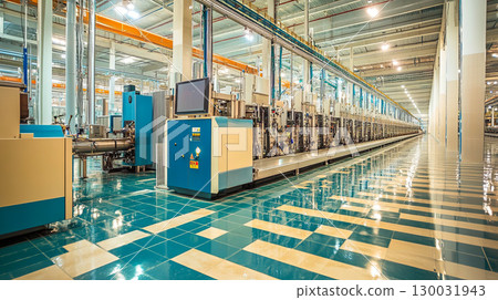 Modern industrial factory showcasing advanced machinery and production lines 130031943