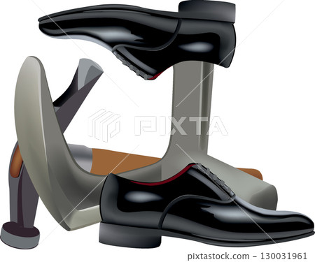 Cobbler tools and elegant shoes evoking shoe manufacturing 130031961