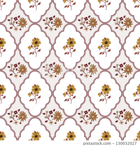 Rustic Meadow autumn fall Flowers and scallop rhombuses Vector Seamless Pattern. Cottagecore Garden Flowers print Rustic Meadow autumn fall Flowers and scallop rhombuses Vector Seamless Pattern. Cottagecore Garden Flowers print 130032027