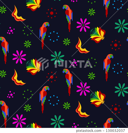 Folk floral with birds pattern design for Hispanic Heritage month, Cinco de Mayo, Mexican fiesta celebration. 130032037