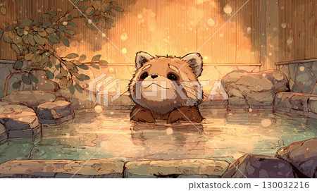 浣熊進入溫泉 130032216