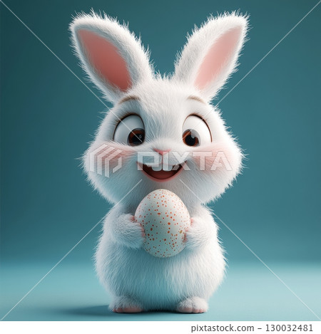 Cute Cartoon Bunny Holding Easter Egg 130032481