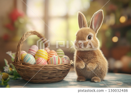 Adorable Bunny with Easter Eggs Adorable Bunny with Easter Eggs 130032486