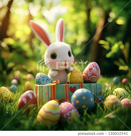Surprised Easter Bunny on Gift Box 130032541