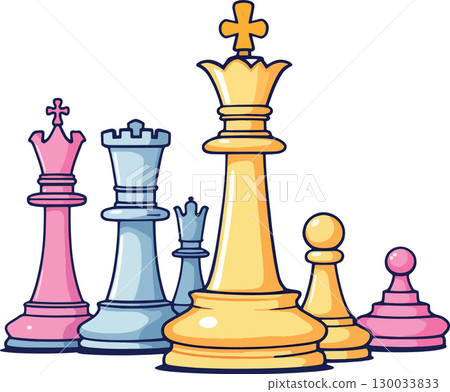Vsai colorful chess pieces standing on white background 130033833