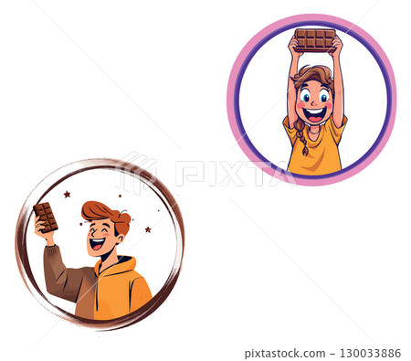 Vsai happy people holding chocolate bars and smiling Vsai happy people holding chocolate bars and smiling 130033886