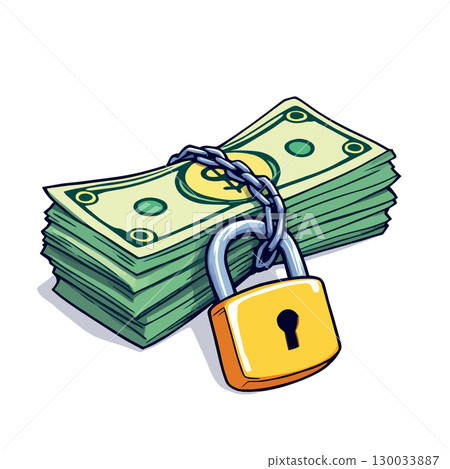 Vsai padlock securing stack of dollar bills symbolizing savings and investment protection 130033887