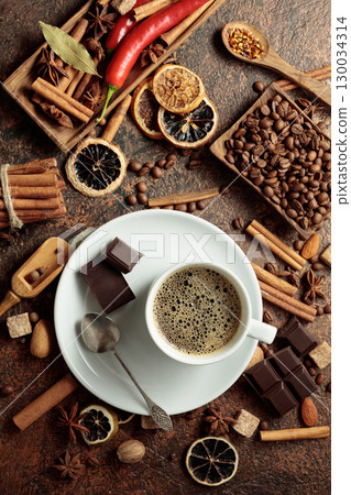 Various spices and seasonings for making aromatic coffee-based drinks. Various spices and seasonings for making aromatic coffee-based drinks. 130034314