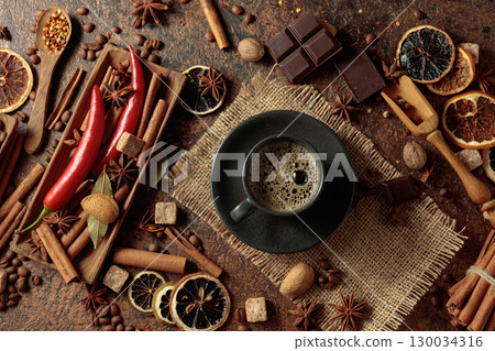 Various spices and seasonings for making aromatic coffee-based drinks. Various spices and seasonings for making aromatic coffee-based drinks. 130034316